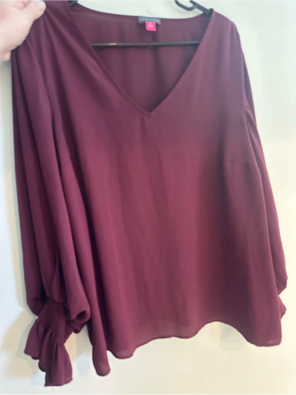 Vince Camuto Burgundy V-Neck Ruffle Sleeve Blouse